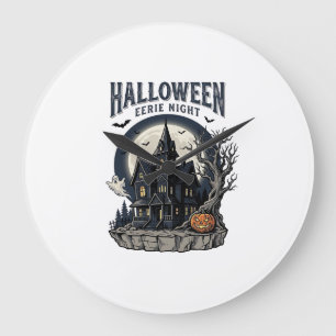 Haunted House Shirt Vintage Engraving Spooky Seaso Large Clock