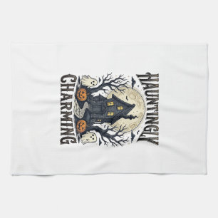 Haunted House Shirt Vintage Halloween Cottage Desi Tea Towel