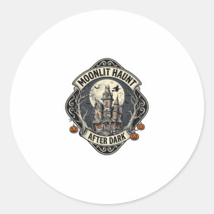 Haunted House Shirt Vintage Halloween Moon Witch D Classic Round Sticker