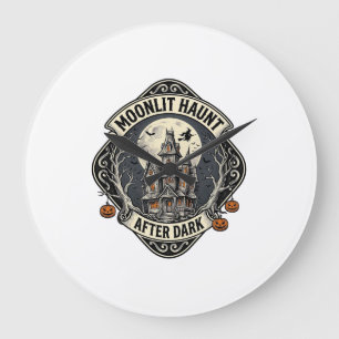 Haunted House Shirt Vintage Halloween Moon Witch D Large Clock