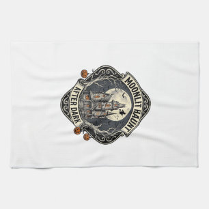 Haunted House Shirt Vintage Halloween Moon Witch D Tea Towel