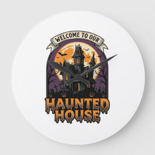 Haunted House Shirt Vintage Halloween Welcome Desi Large Clock