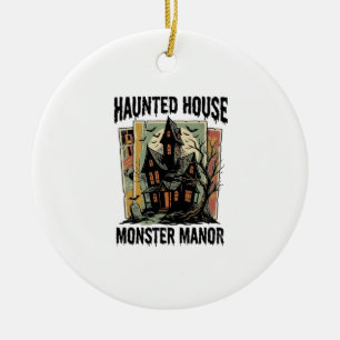 Haunted House Shirt Vintage Monster Manor Design Ceramic Tree Decoration