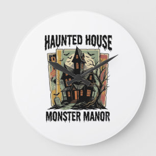Haunted House Shirt Vintage Monster Manor Design Large Clock