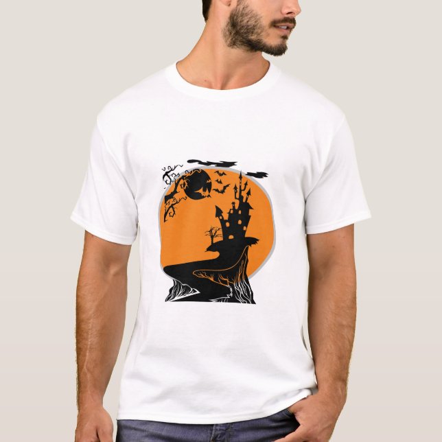 Haunted House Silhouette Scene  T-Shirt (Front)