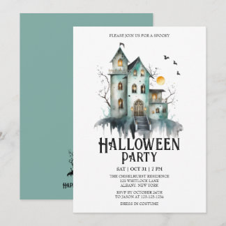 Haunted House Spooky Costume Mint Halloween Party Invitation