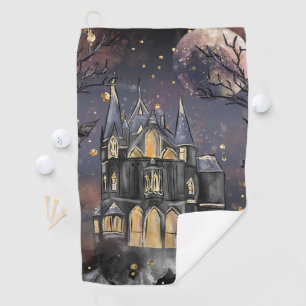 Haunted House Spooky Full Moon Tree and Bats Golf Towel