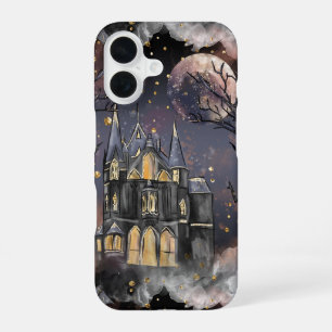 Haunted House Spooky Full Moon Tree and Bats iPhone 16 Case