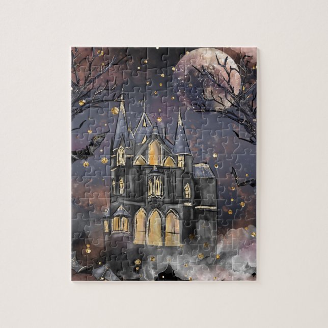 Haunted House | Spooky Full Moon Tree and Bats Jigsaw Puzzle (Vertical)
