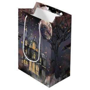 Haunted House   Spooky Full Moon Tree and Bats Medium Gift Bag