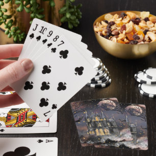 Haunted House Spooky Full Moon Tree and Bats Playing Cards