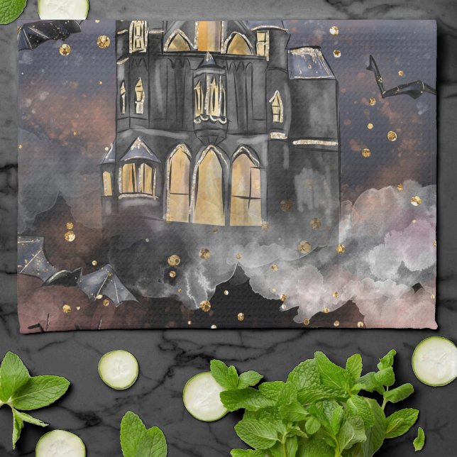 Haunted House | Spooky Full Moon Tree and Bats Tea Towel (Creator Uploaded)