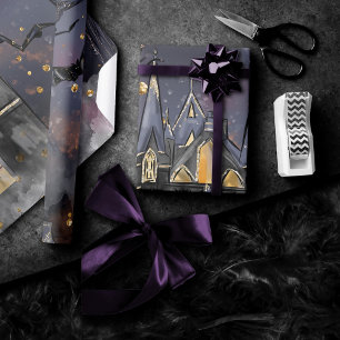 Haunted House Spooky Full Moon Tree and Bats Wrapping Paper