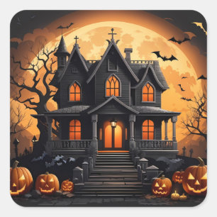 Haunted house square sticker