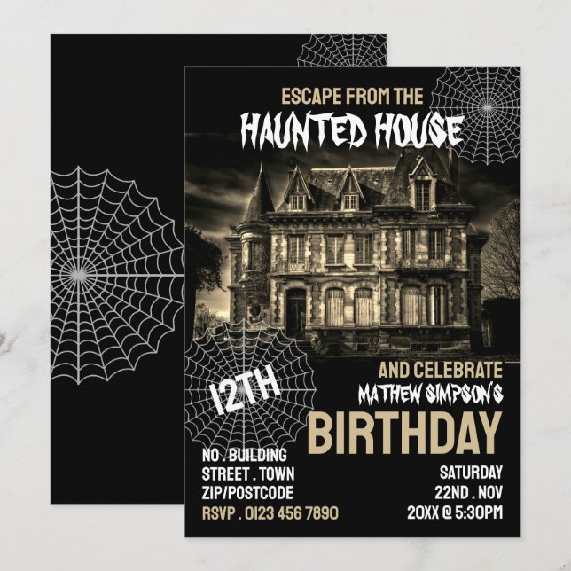 Haunted House Theme, Escape Room, Birthday Party Invitation (Front/Back)