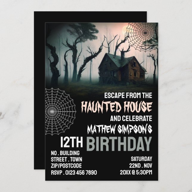Haunted House Theme, Escape Room, Birthday Party Invitation (Front/Back)