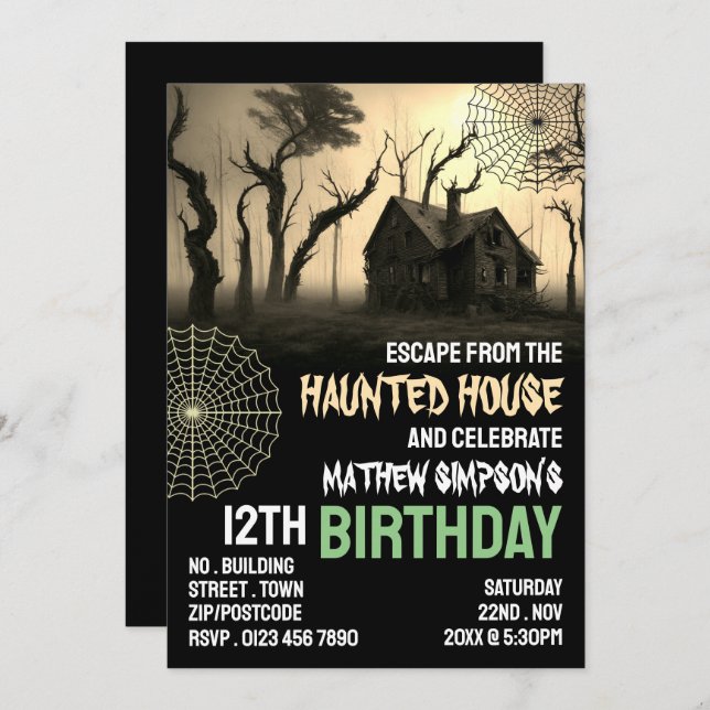 Haunted House Theme, Escape Room, Birthday Party Invitation (Front/Back)