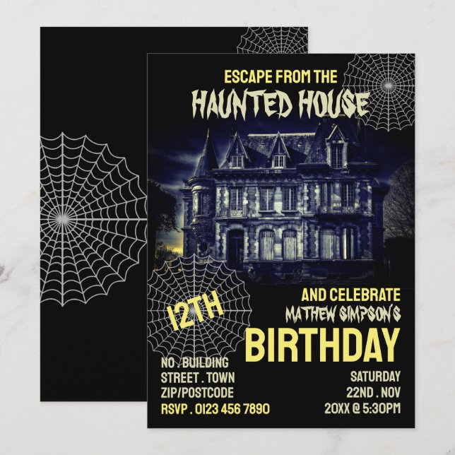 Haunted House Theme, Escape Room, Birthday Party Invitation (Front/Back)