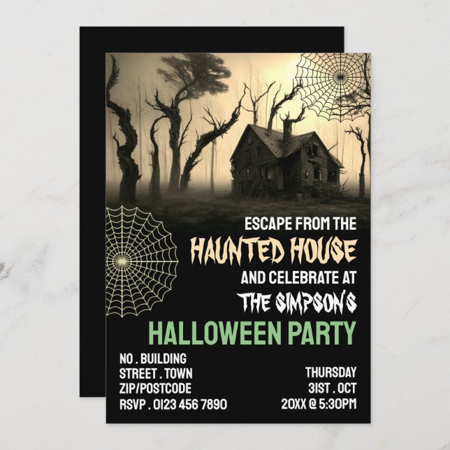 Haunted House Theme, Escape Room, Halloween Party Invitation (Front/Back)