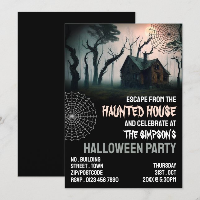 Haunted House Theme, Escape Room, Halloween Party Invitation (Front/Back)