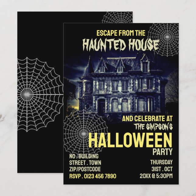 Haunted House Theme, Escape Room, Halloween Party Invitation (Front/Back)