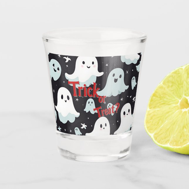Haunted House Trick Treat Halloween Shot Glass (Front)