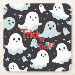 Haunted House Trick Treat Halloween Square Paper Coaster