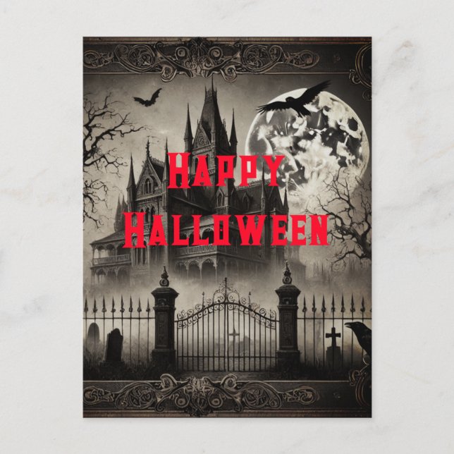 Haunted House Victorian Vintage Halloween Party Postcard (Front)