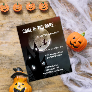 Haunted House, Witch and Full Moon Halloween Postcard