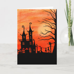 Haunted House Witch Chores Halloween Card