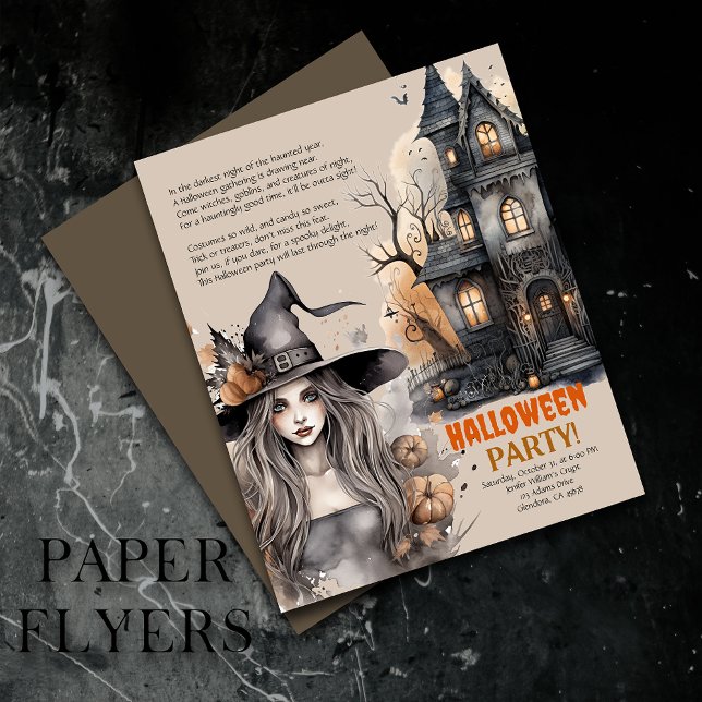 Haunted House | Witch Halloween Poem Invitation Flyer (Exceptional value: budget-friendly Halloween invitations for memorable events and cost saving!)