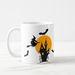 Haunted House Witch Orange & Black Halloween Coffee Mug