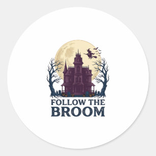 Haunted House Witch Shirt Vintage Halloween Engrav Classic Round Sticker