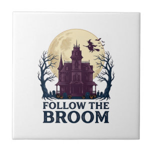 Haunted House Witch Shirt Vintage Halloween Engrav Tile