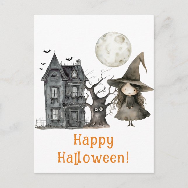 Haunted House Witch Spooky Witch Halloween Postcard (Front)