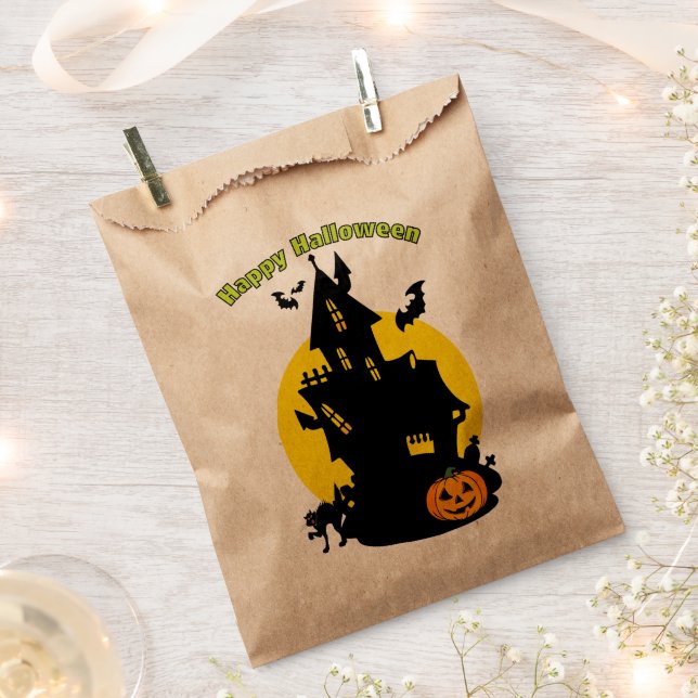 Haunted House with Bats Happy Halloween Favour Bag (Clipped)