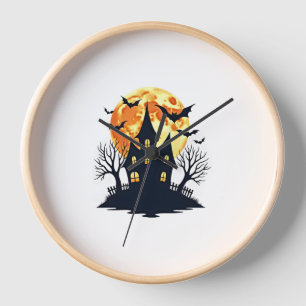 Haunted House with Bats – Spooky Halloween Tee Clock