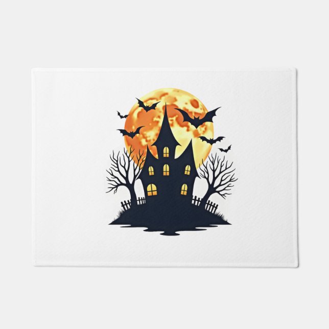 Haunted House with Bats � Spooky Halloween Tee Doormat (Front)