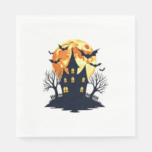 Haunted House with Bats – Spooky Halloween Tee Napkin
