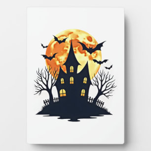 Haunted House with Bats � Spooky Halloween Tee Plaque