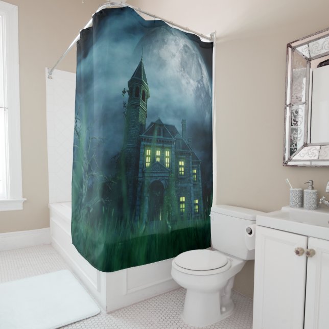 Haunted House with Big Moon Shower Curtain (In Situ)