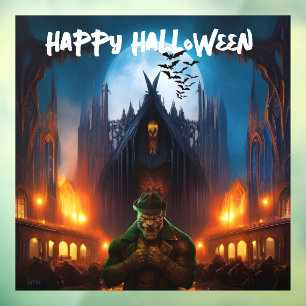 Haunted House with Creepy Monster Window Cling