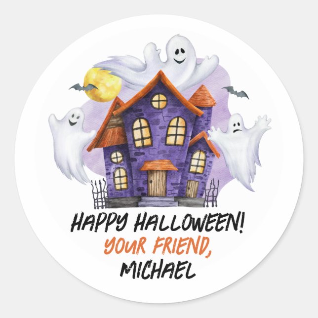 Haunted House with Ghosts Halloween Stickers (Front)