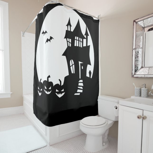 Haunted House with Jack O Lanterns Shower Curtain (In Situ)