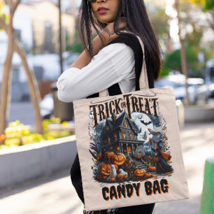 Haunted house with pumpkins for Halloween! Tote Bag