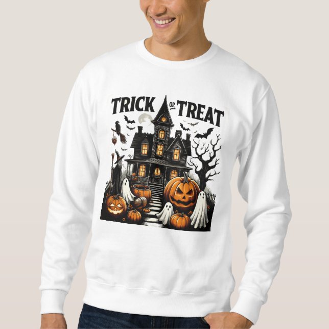 Haunted house with pumpkins & ghosts! sweatshirt (Front)
