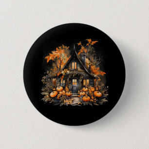 Haunted House with Pumpkins Halloween 6 Cm Round Badge
