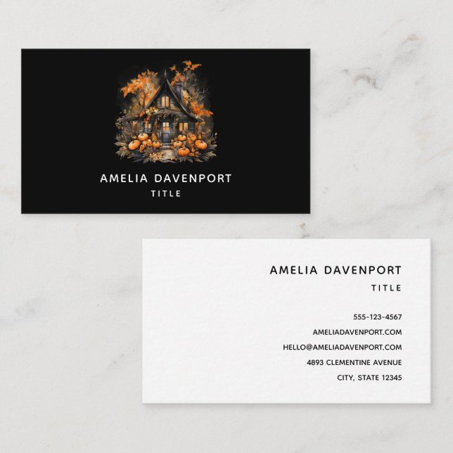 Haunted House with Pumpkins Halloween Business Card (Front/Back)