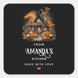 Haunted House with Pumpkins Halloween Kitchen Square Sticker