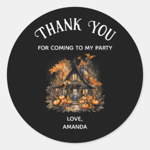 Haunted House with Pumpkins Halloween Party Thanks Classic Round Sticker